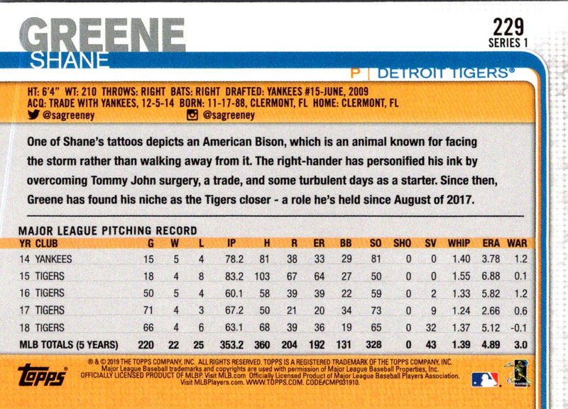 2019 Topps Shane Greene