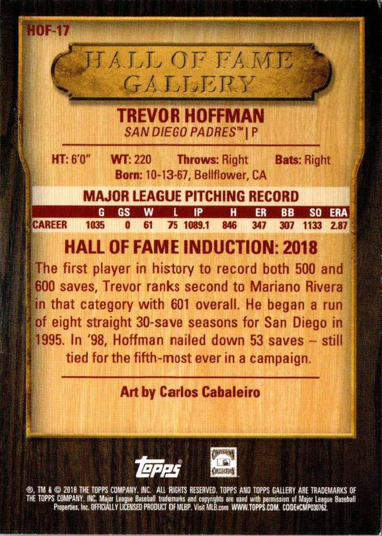 2018 Topps Gallery Hall of Fame Trevor Hoffman