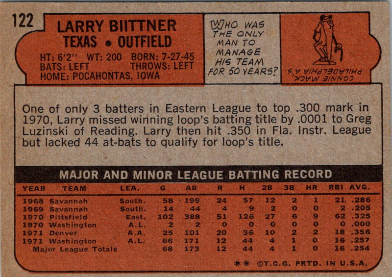 1972 Topps Larry Biittner