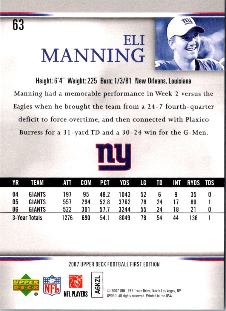 2007 Upper Deck First Edition Eli Manning