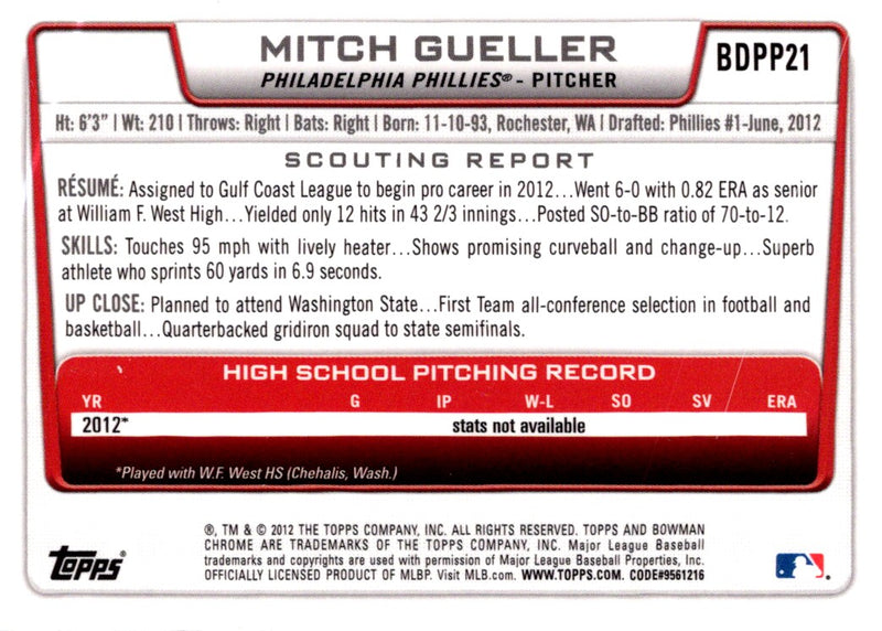 2012 Bowman Draft Picks & Prospects Chrome Mitch Gueller