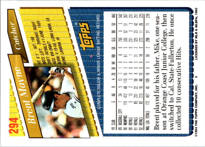 1993 Topps Brent Mayne