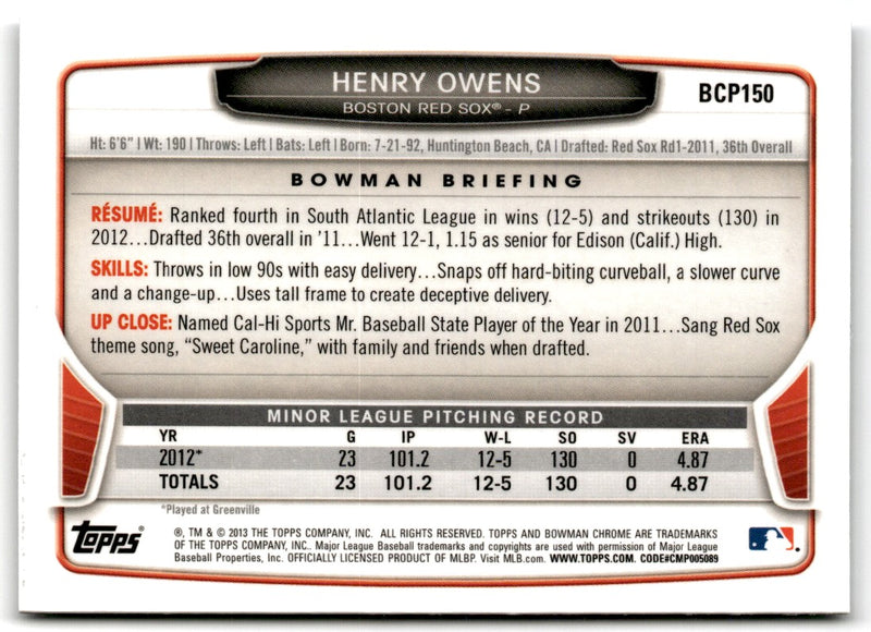 2013 Bowman Chrome Prospects Henry Owens