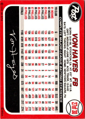 1989 Topps Von Hayes #NNO