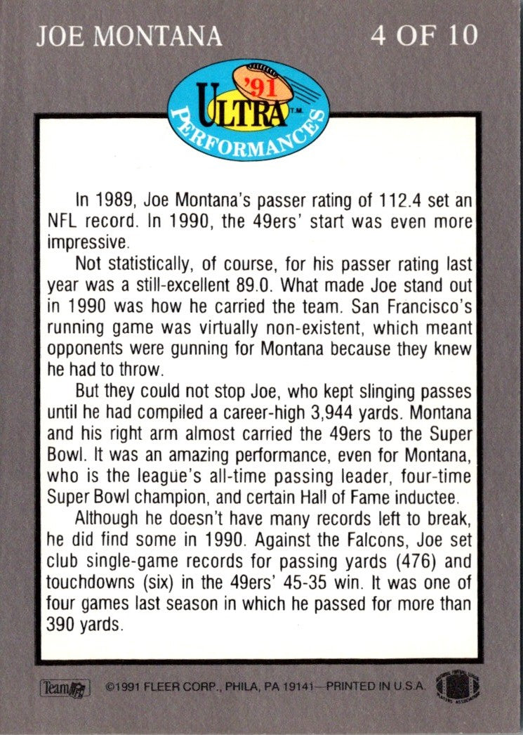 1991 Ultra Performances Joe Montana