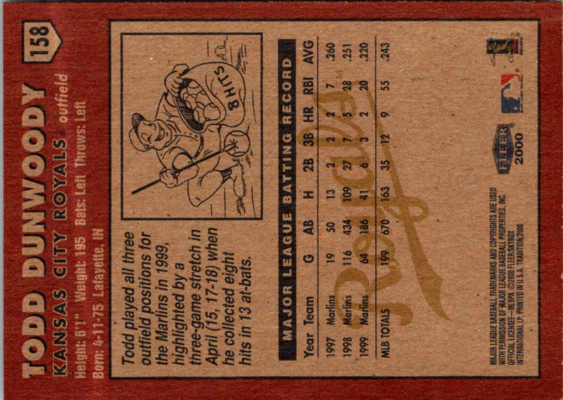 2000 Fleer Tradition Todd Dunwoody
