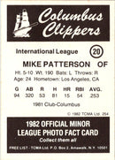 1982 TCMA Columbus Clippers Mike Patterson