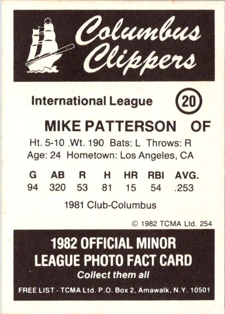 1982 TCMA Columbus Clippers Mike Patterson