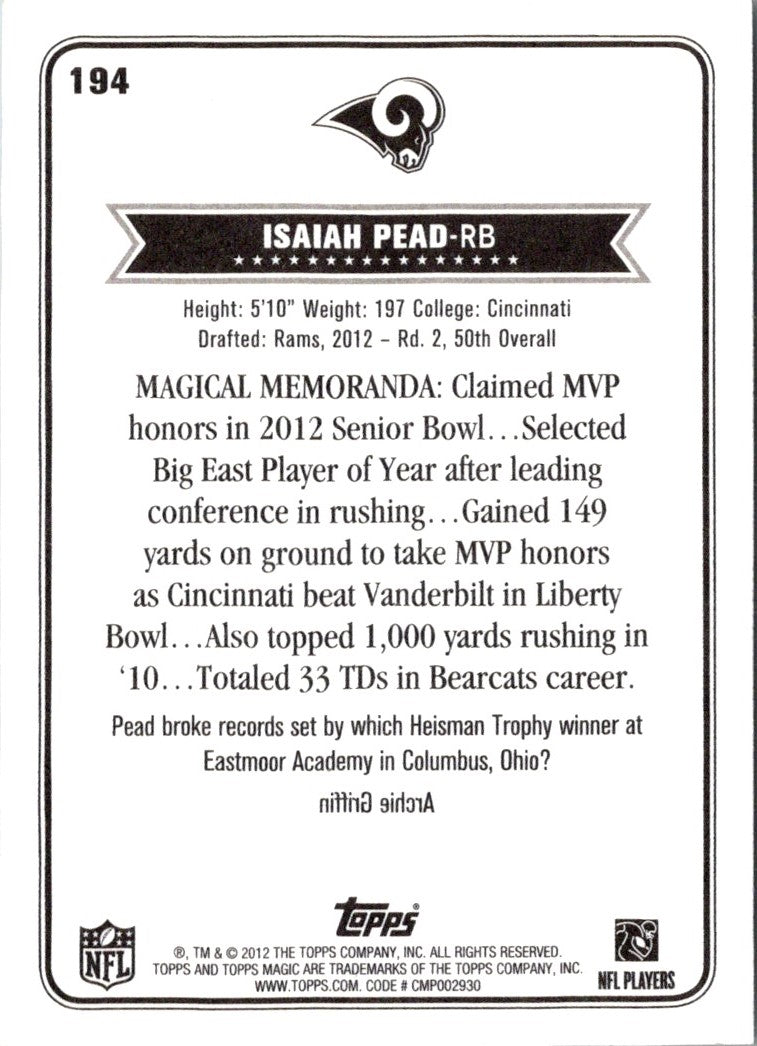 2012 Topps Magic Isaiah Pead
