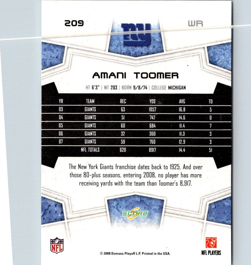 2008 Score Super Bowl XLIII Amani Toomer