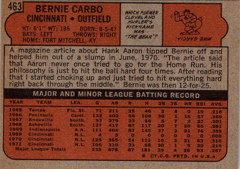 1972 Topps Bernie Carbo