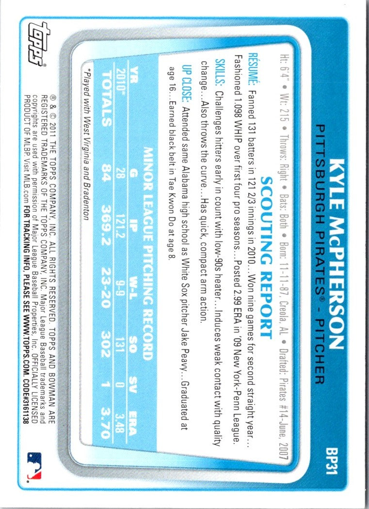 2011 Bowman Prospects Kyle McPherson