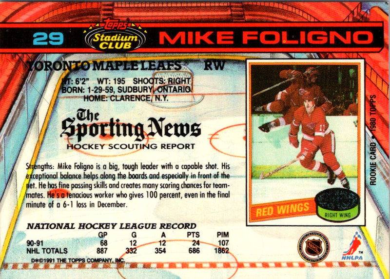 1991 Stadium Club Mike Foligno