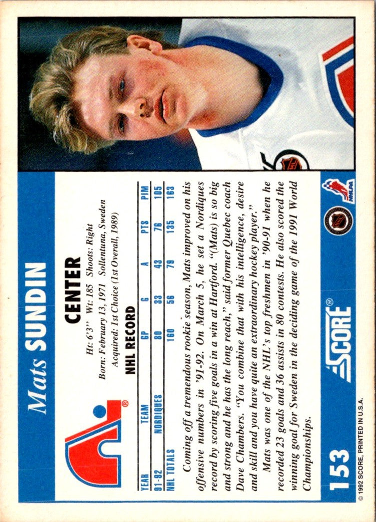 1992 Score Mats Sundin