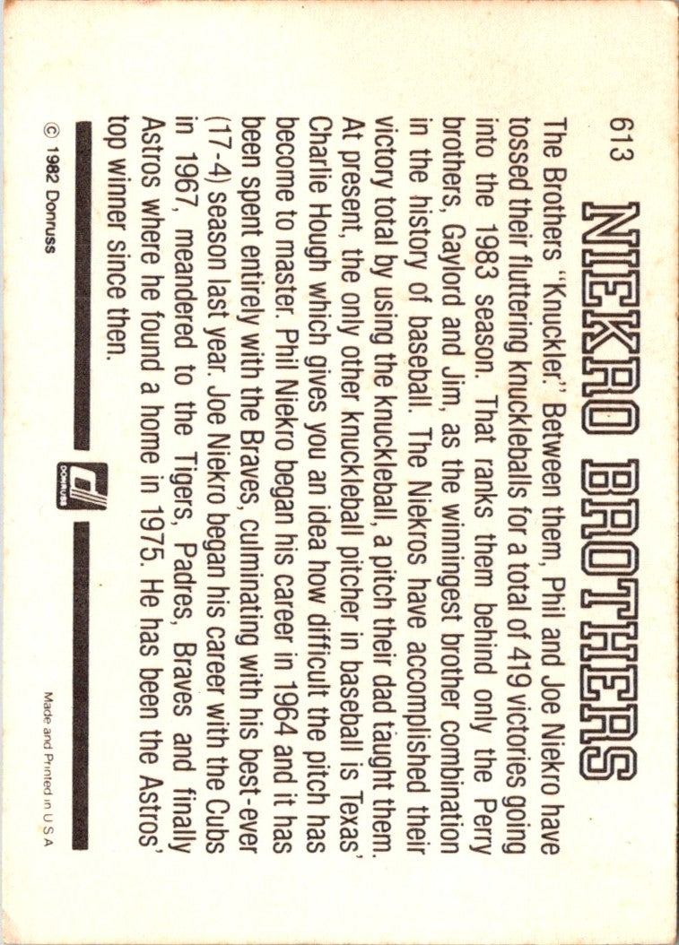 1983 Donruss Niekro Brothers (Phil Niekro/Joe Niekro)