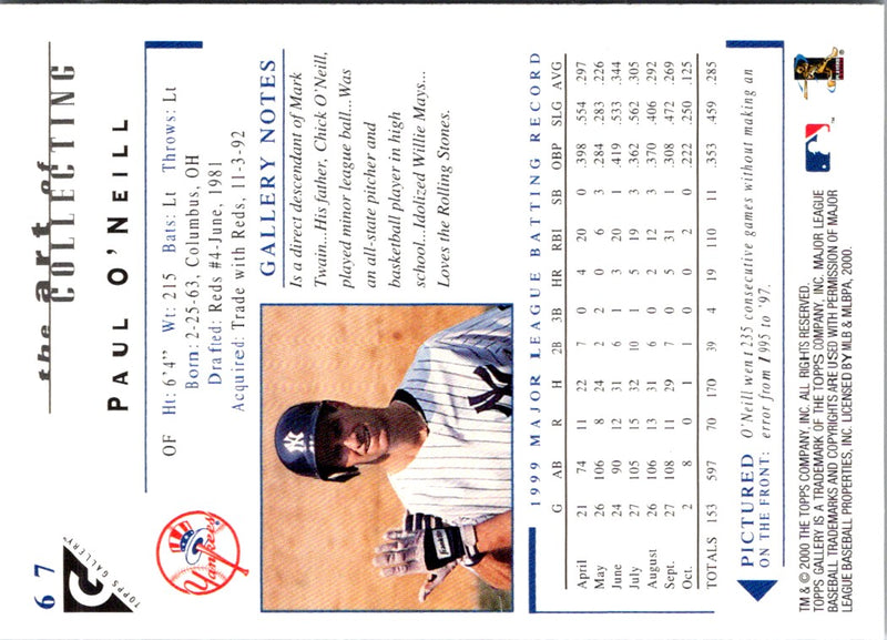 2000 Topps Gallery Paul O'Neill