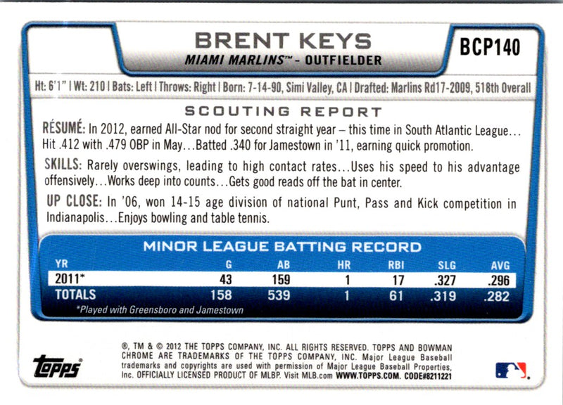 2012 Bowman Chrome Prospects Brent Keys