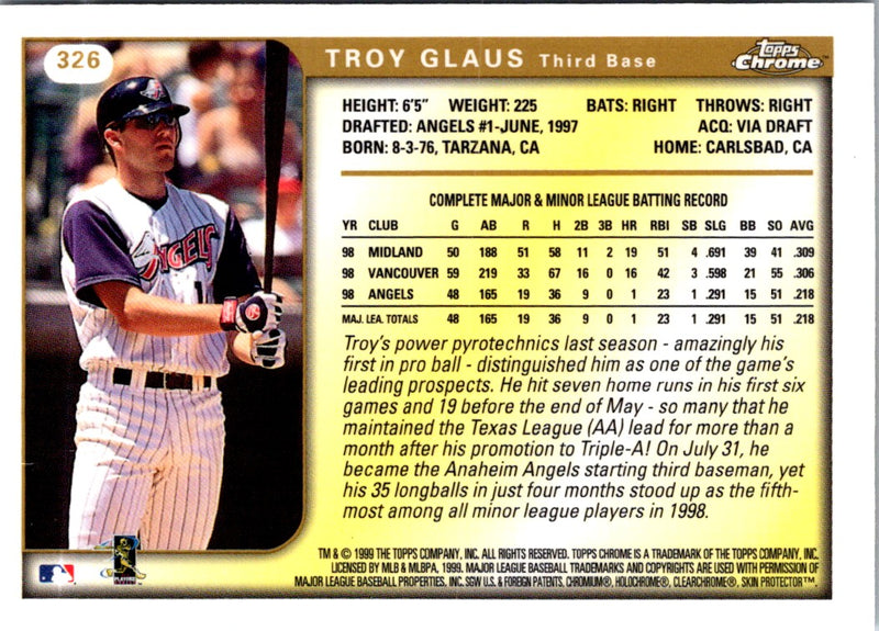 1999 Topps Chrome Troy Glaus