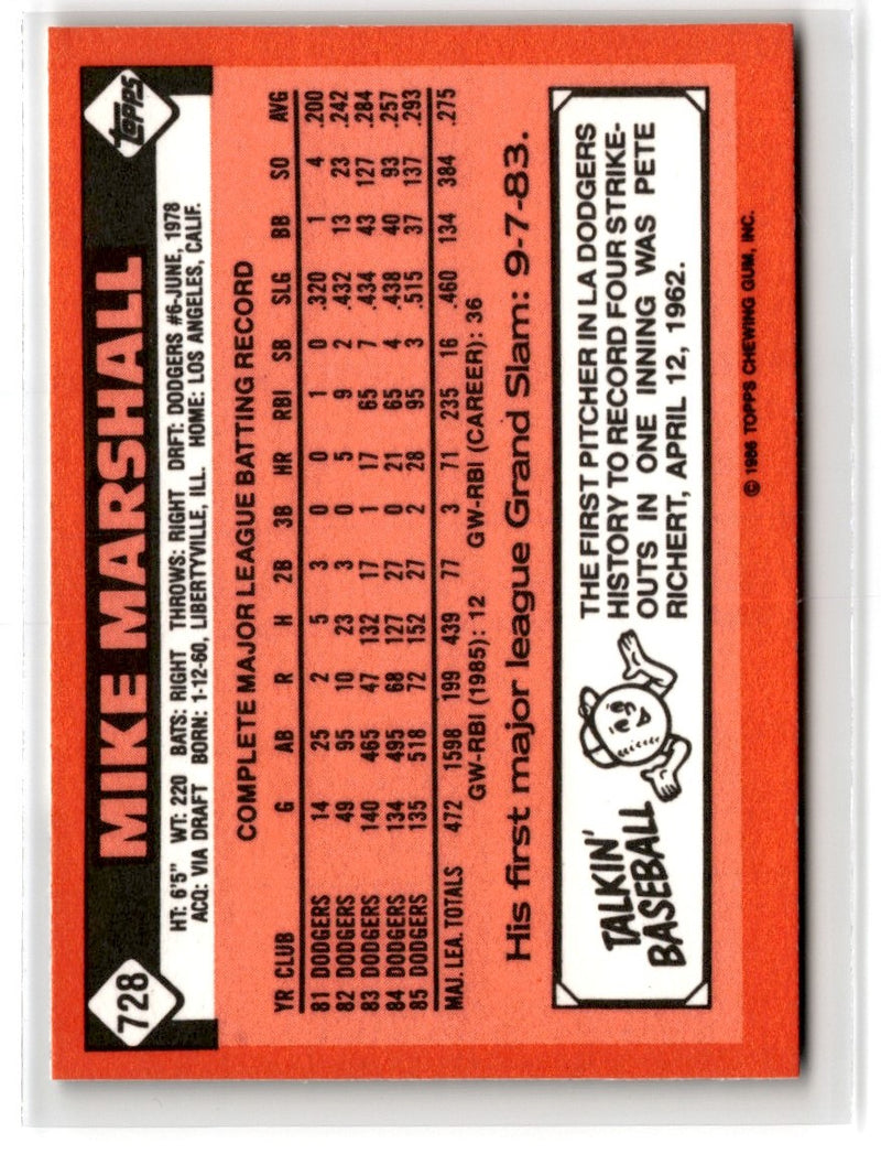 1986 Topps Tiffany Mike Marshall