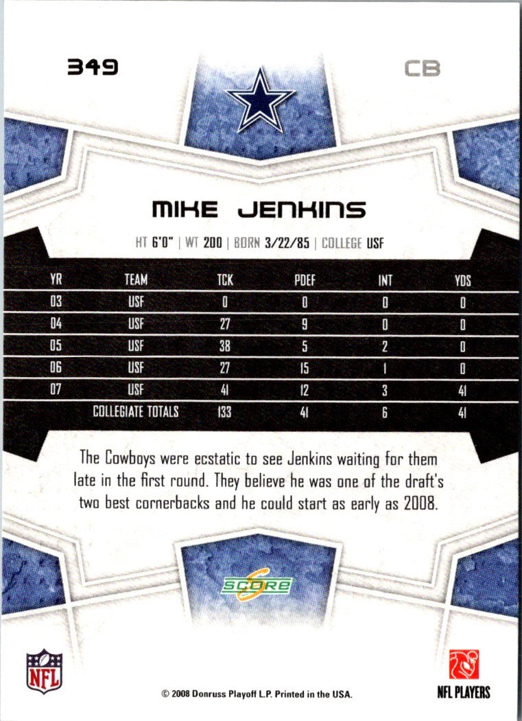 2008 Score Super Bowl XLIII Mike Jenkins