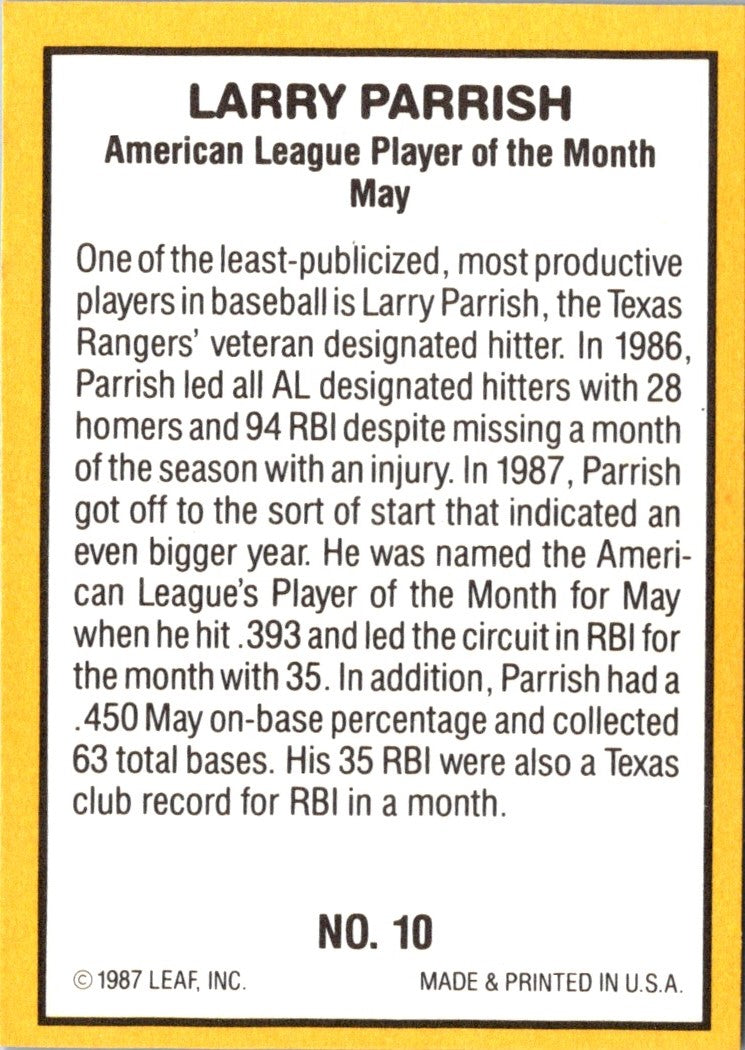 1987 Donruss Highlights Larry Parrish