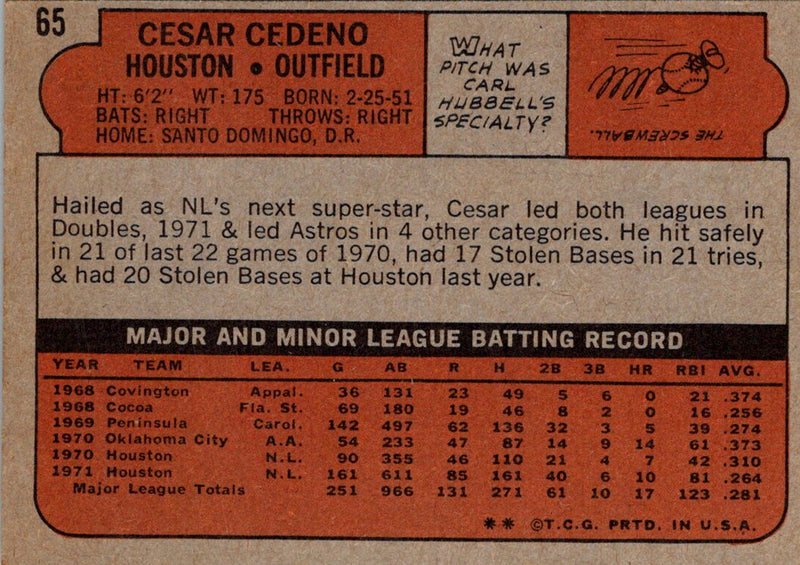 1972 Topps Cesar Cedeno