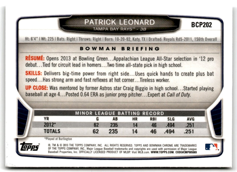 2013 Bowman Chrome Prospects Patrick Leonard