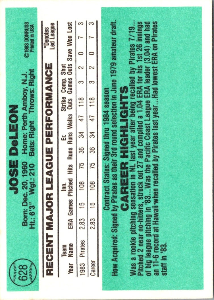 1984 Donruss Jose DeLeon