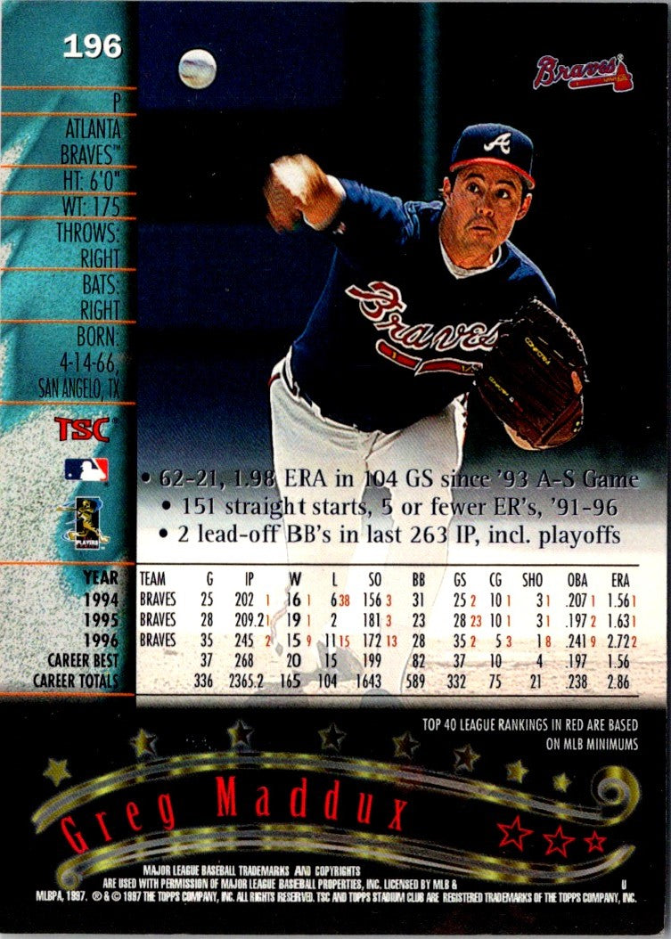 1997 Stadium Club Greg Maddux