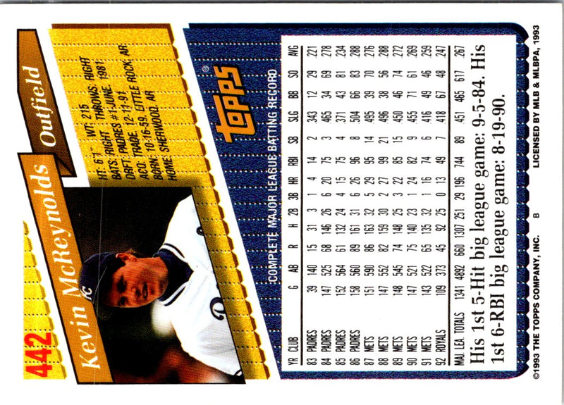 1993 Topps Gold Kevin McReynolds