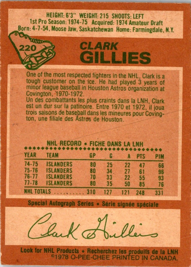 1978 O-Pee-Chee Clark Gillies