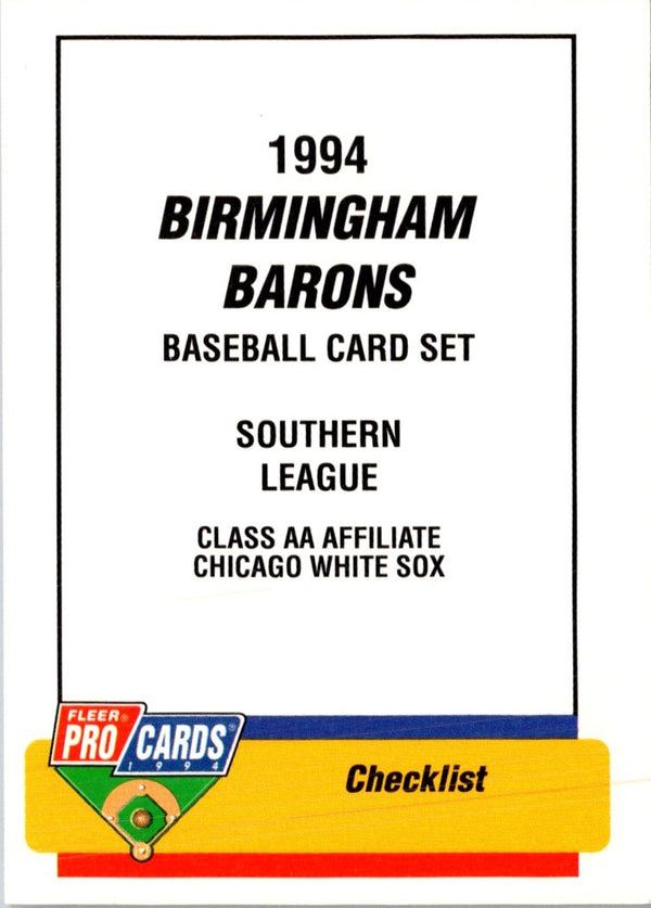 1994 Fleer ProCards Birmingham Barons Checklist #641