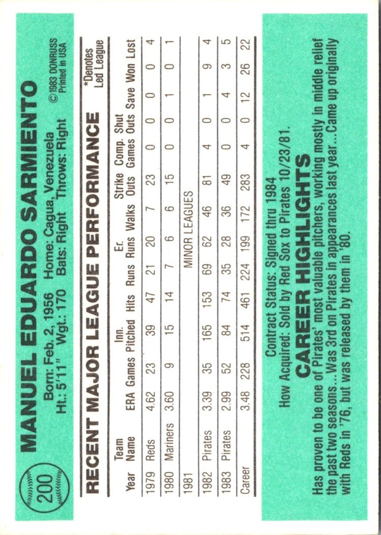 1984 Donruss Manny Sarmiento