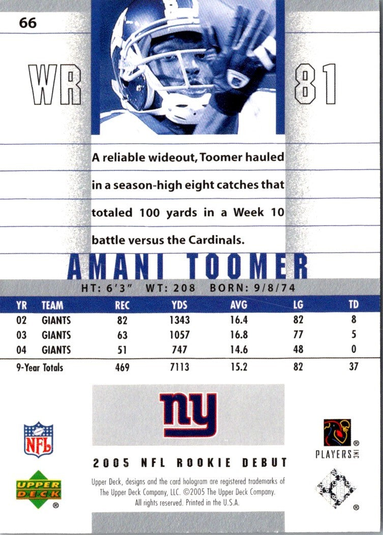 2005 Upper Deck Rookie Debut Amani Toomer