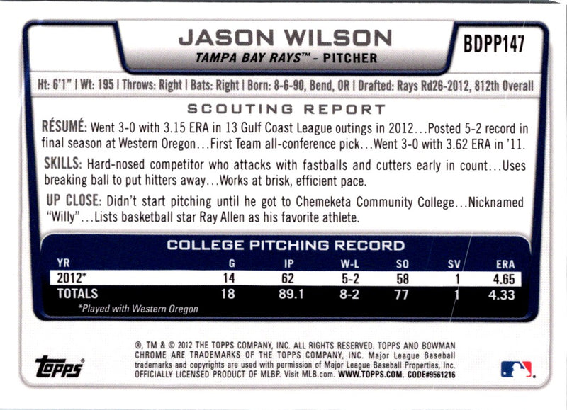 2012 Bowman Draft Picks & Prospects Jason Wilson