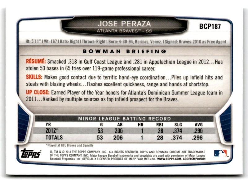 2013 Bowman Chrome Prospects Jose Peraza