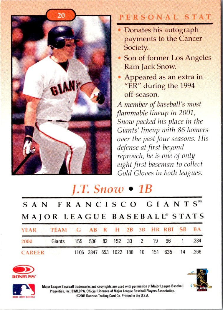 2001 Donruss Studio J.T. Snow