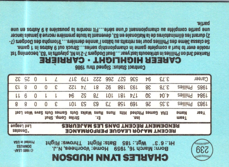 1986 Leaf Charles Hudson