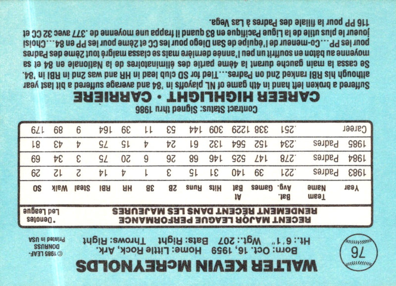 1986 Leaf Kevin McReynolds