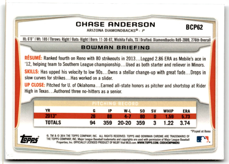 2014 Bowman Chrome Prospects Chase Anderson