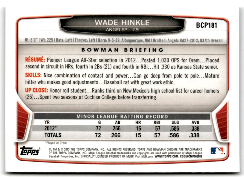 2013 Bowman Chrome Prospects Wade Hinkle