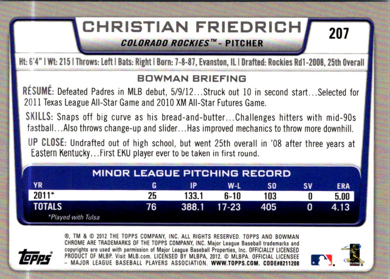 2012 Bowman Chrome Christian Friedrich