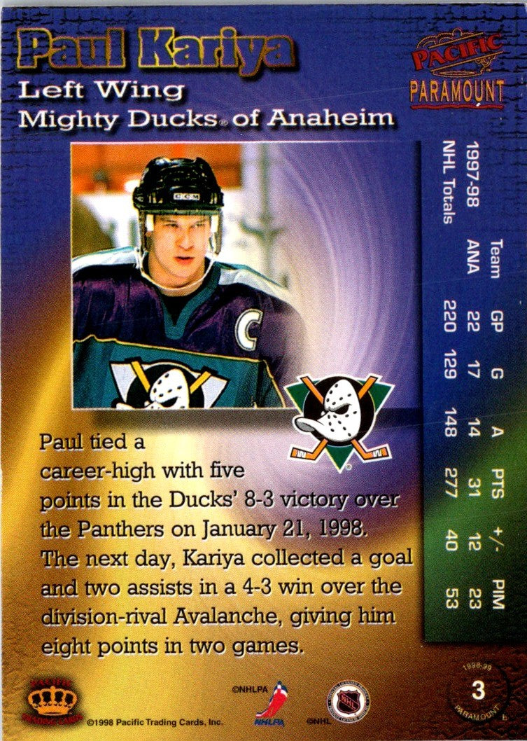 1998 Pacific Paramount Paul Kariya