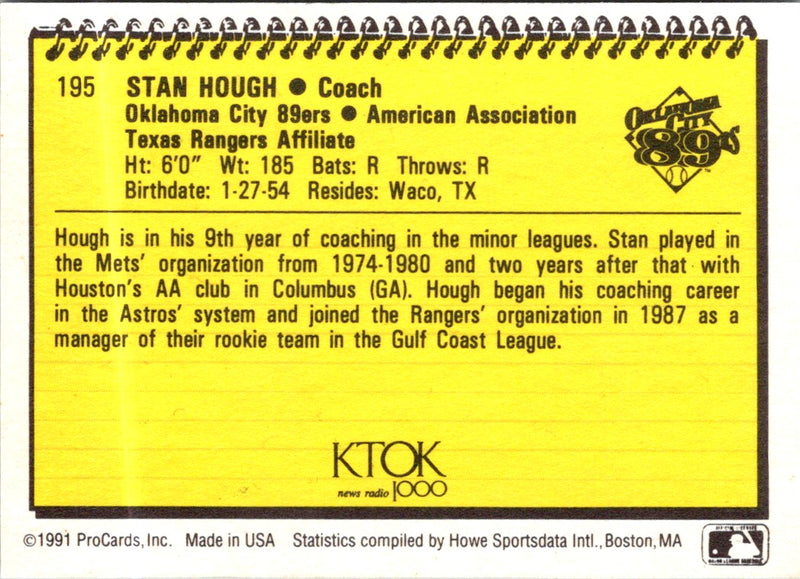 1991 ProCards Stan Hough