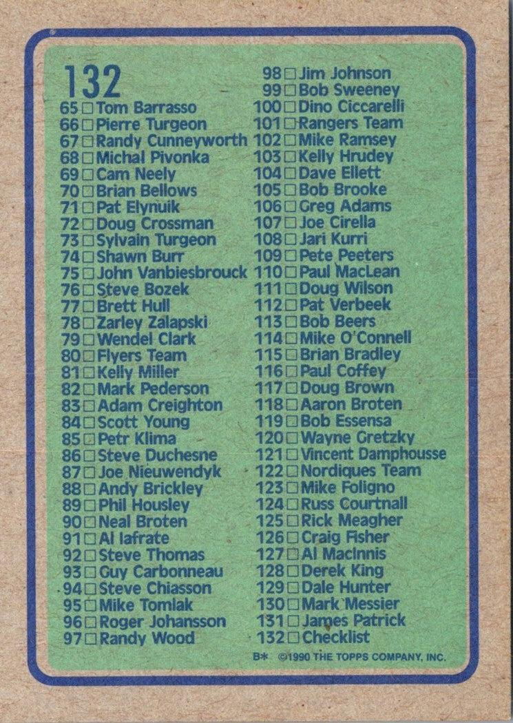 1990 Topps Checklist 1-132