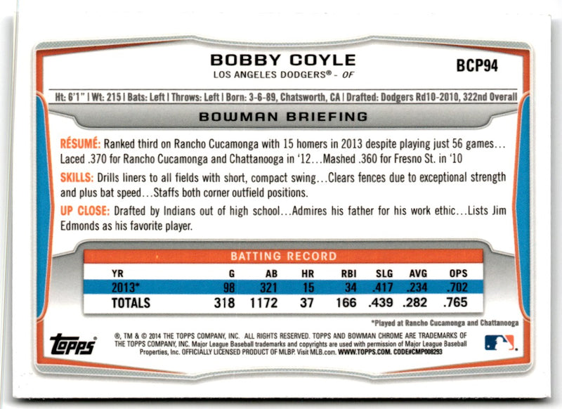 2014 Bowman Chrome Prospects Bobby Coyle