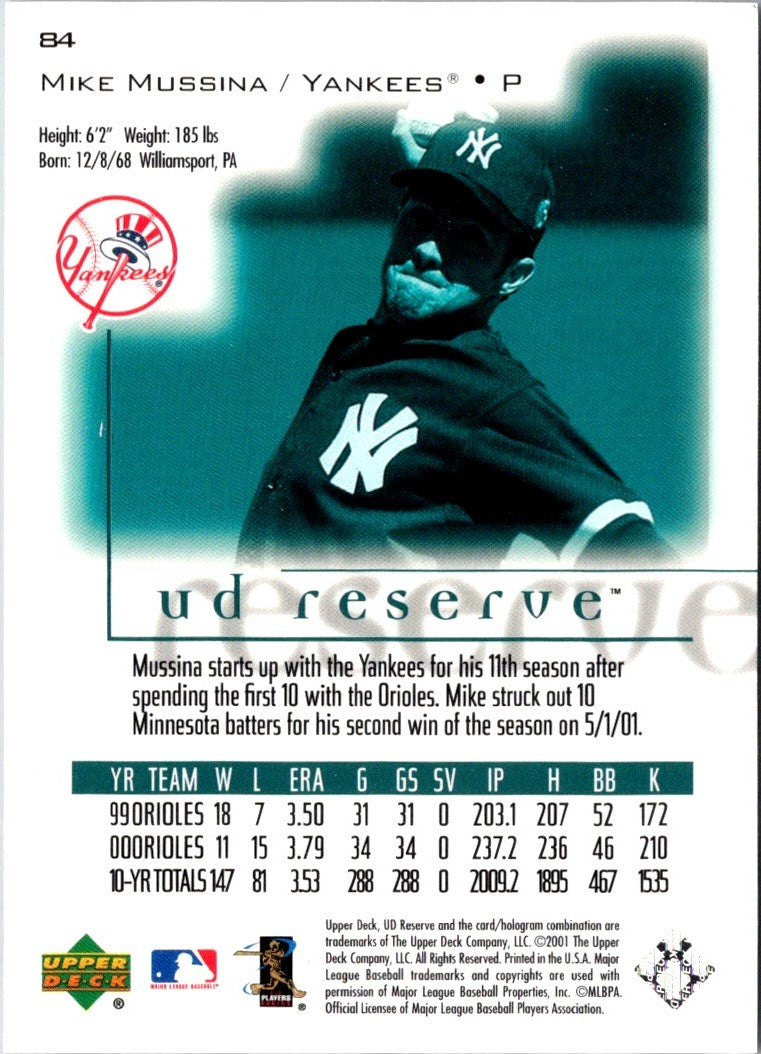 2001 UD Reserve Mike Mussina