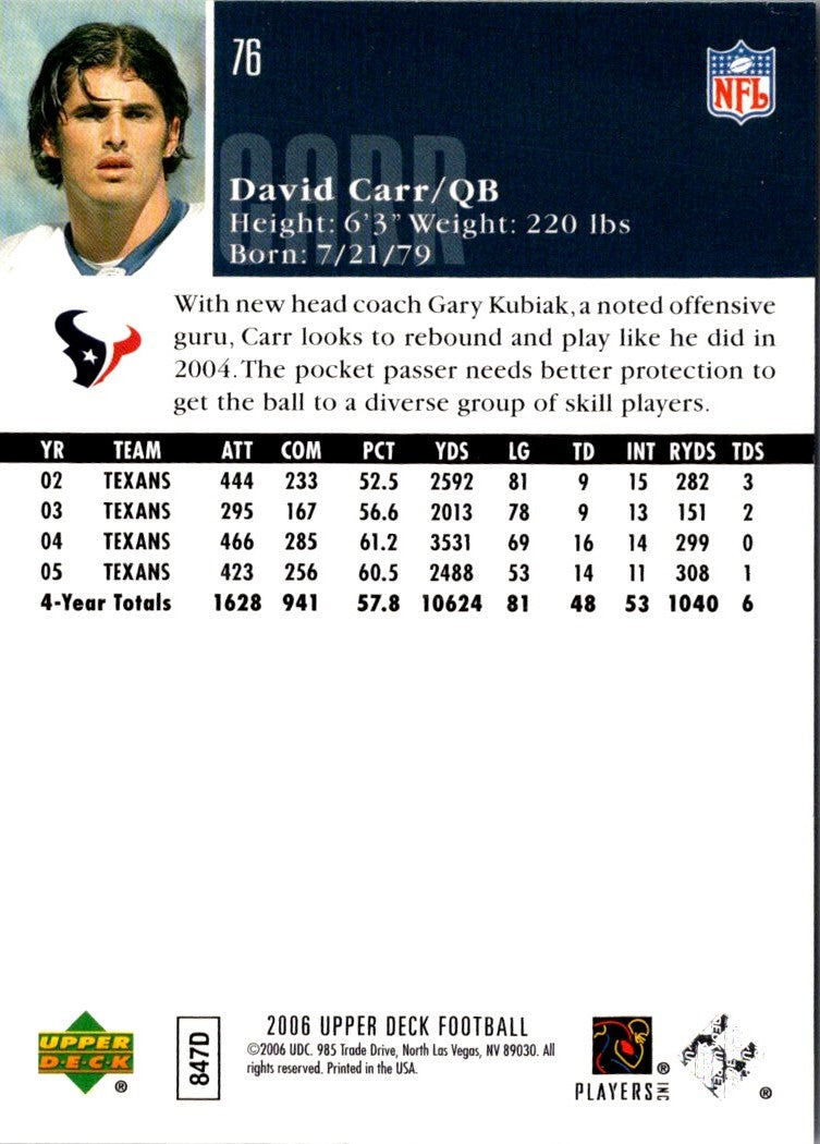 2006 Upper Deck David Carr