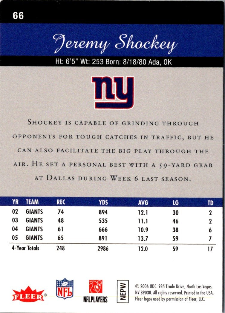 2006 Flair Showcase Jeremy Shockey