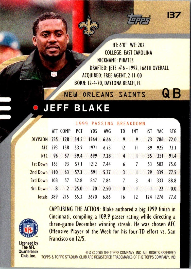 2000 Stadium Club Jeff Blake